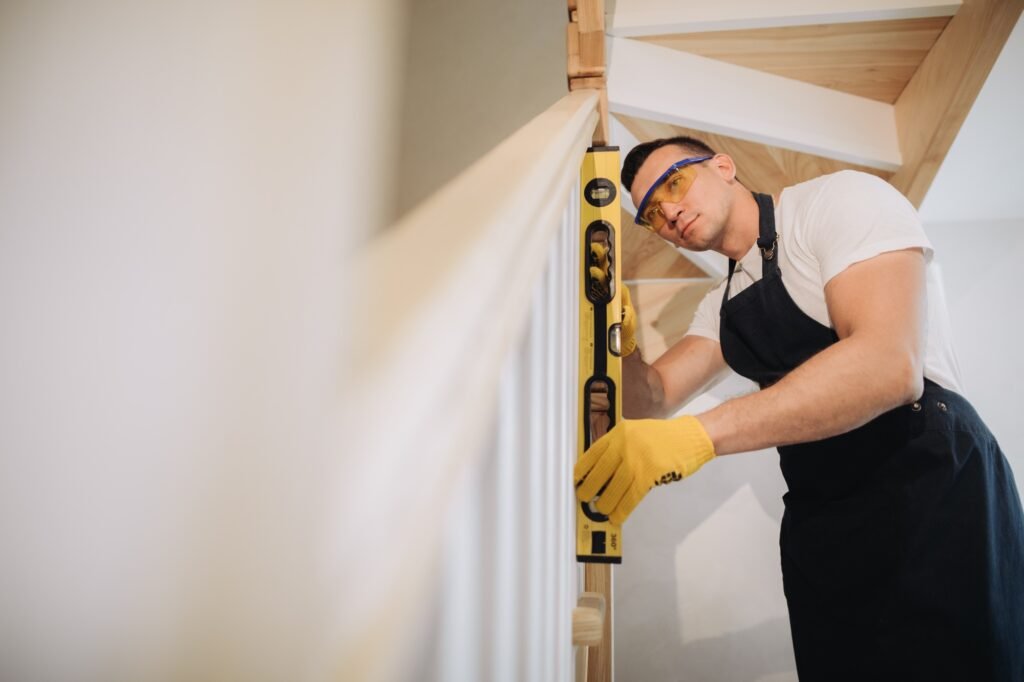 Maintenance man working with a level measurement tool